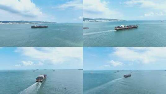 集装箱货船航拍轮船航行运输船海上丝绸之路高清在线视频素材下载