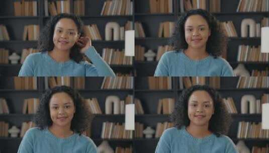 非洲裔美国人微笑的女孩肖像特写美丽的青少高清在线视频素材下载