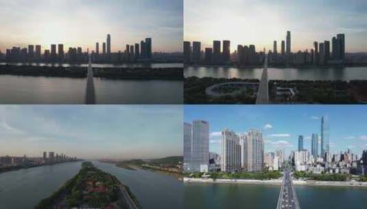 【4k合集】湖南长沙橘子洲大桥航拍高清在线视频素材下载