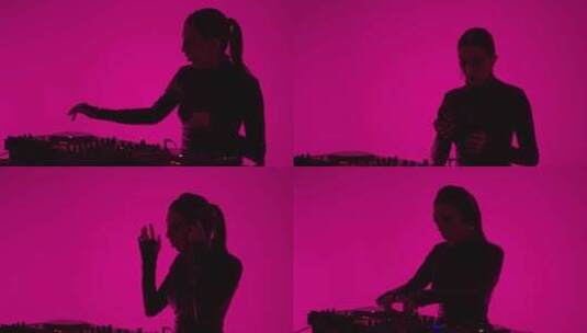 夜总会女士演奏电子音乐中亮粉色背景下女性高清在线视频素材下载