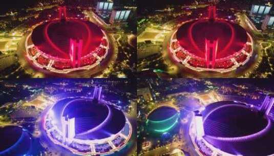 杭州黄龙体育中心体育场夜景视频素材高清在线视频素材下载