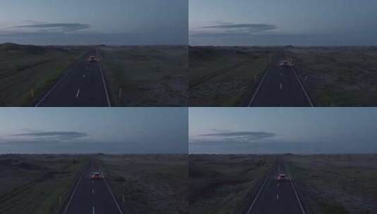 傍晚乡村路上行驶的汽车高清在线视频素材下载