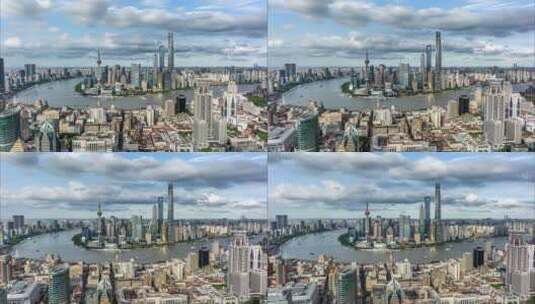 上海航拍外滩陆家嘴蓝天白云高清在线视频素材下载
