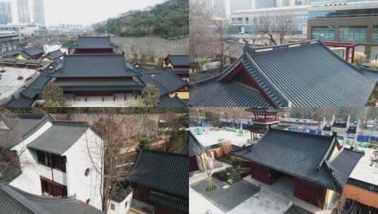 航拍南京静海寺纪念馆高清在线视频素材下载