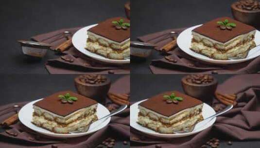 部分传统意大利提拉米苏甜点和萨瓦亚迪饼干高清在线视频素材下载