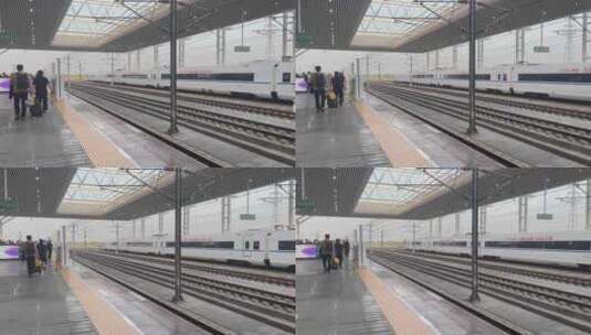 轨道交通站台高铁进站拉行李的旅客高清在线视频素材下载