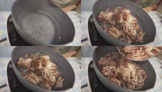 水煮蟹味菇炒蘑菇高清在线视频素材下载