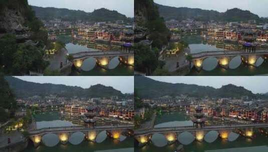 航拍贵州镇远古城夜景高清在线视频素材下载
