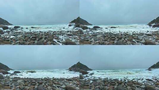 海南省万宁市大花角-台风海浪拍打鹅卵石高清在线视频素材下载