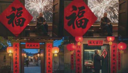 老人等待孩子回家过春节高清在线视频素材下载