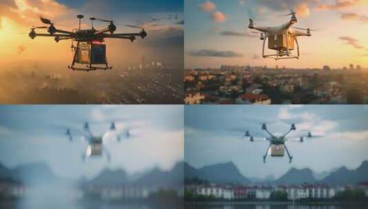 合集无人机应用 送快递送外卖环境监测测绘高清在线视频素材下载