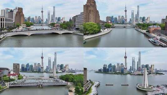 上海外白渡桥陆家嘴城市景观高清在线视频素材下载