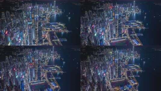 香港中环夜景延时航拍高清在线视频素材下载