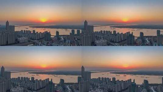 芜湖城市日落晚霞夕阳航拍延时高清在线视频素材下载