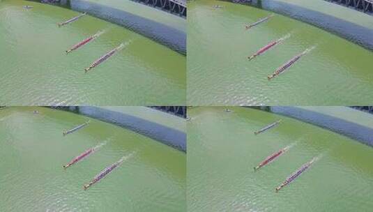 河上龙舟比赛俯瞰画面高清在线视频素材下载