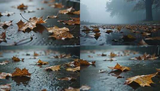 伤感落叶枯叶空镜头雨后地面落叶特写空镜头高清在线视频素材下载