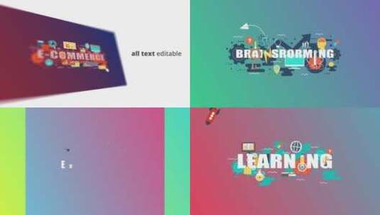 时尚彩色在线教育-字体平面概念动画AE模板高清AE视频素材下载