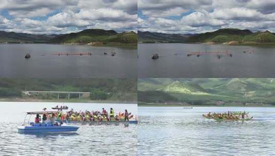 湖上龙舟比赛画面高清在线视频素材下载