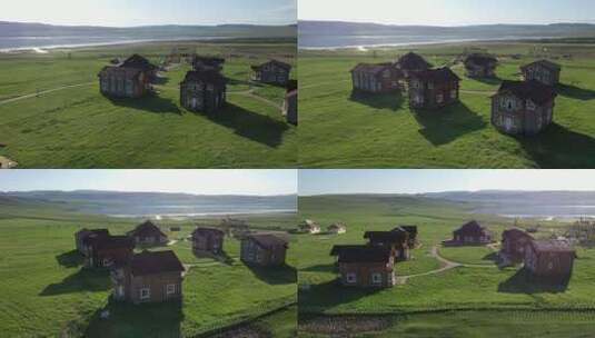 草原上的房屋俯瞰画面高清在线视频素材下载