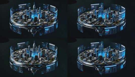 科技城市沙盘模型hud科技界面高清在线视频素材下载