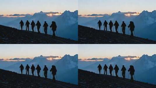 登山者在雪山徒步的场景高清在线视频素材下载