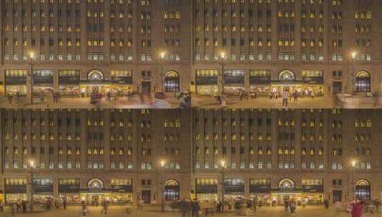 上海外滩和平饭店建筑夜晚夜景人流延时摄影高清在线视频素材下载