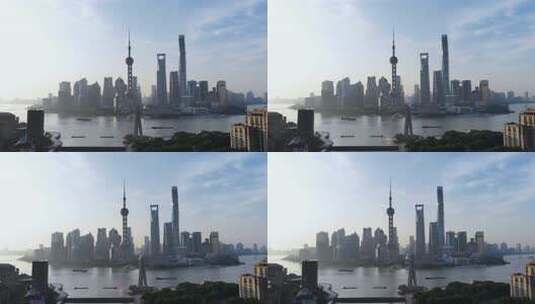 上海航拍陆家嘴城市地标日出高清在线视频素材下载