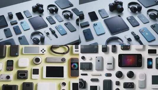 桌面上的各类电子产品展示高清在线视频素材下载