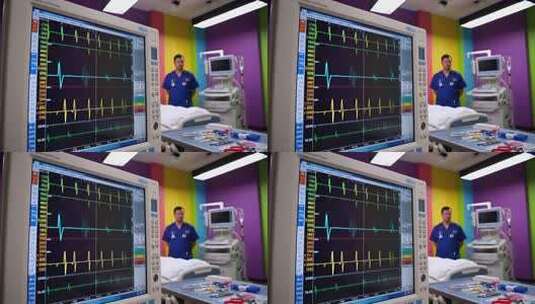 医院内医生与心电监护仪画面高清在线视频素材下载