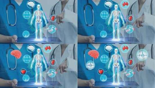 医生展示人体骨骼虚拟图像高清在线视频素材下载