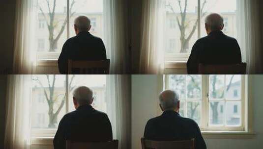 老人窗边独坐远望素材高清在线视频素材下载