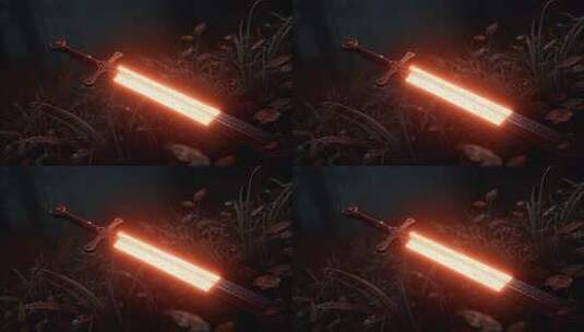 黑暗森林中光芒四射的古老宝剑高清在线视频素材下载