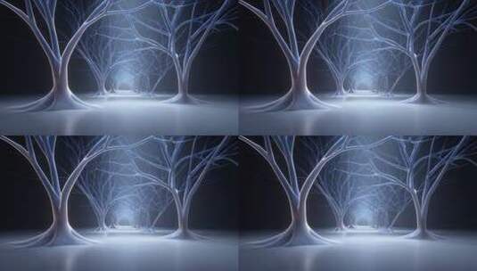 晶莹剔透的树木在幽静空间中延伸高清在线视频素材下载