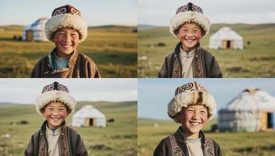 草原上的蒙古族孩童高清在线视频素材下载