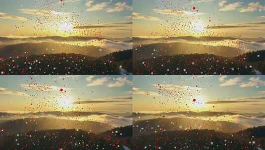 日落时分山间粒子飘落素材高清在线视频素材下载