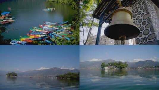 游客泛舟费瓦湖畔 4k人文旅拍 旅游路线高清在线视频素材下载