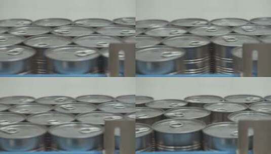 罐装食品在传送带上快速移动高清在线视频素材下载