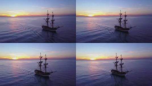 一艘高大帆船在开阔的海洋上航行高清在线视频素材下载