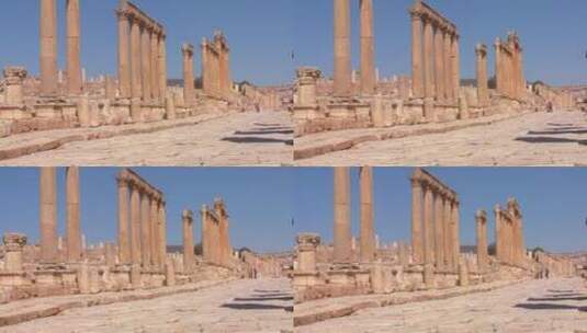 穿过约旦耶拉什废墟的古罗马道路高清在线视频素材下载