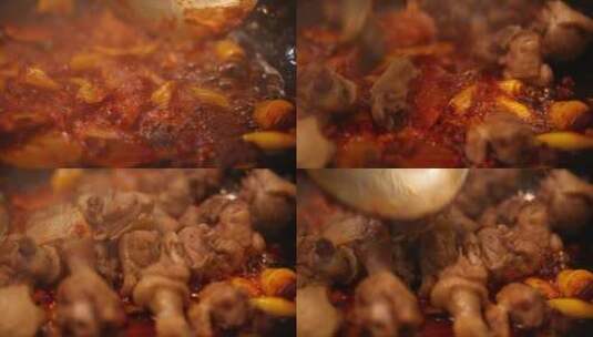 红烧鸡肉炖干锅鸭土匪鸭高清在线视频素材下载