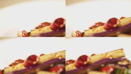 凉拌茄子条炝拌茄子皮高清在线视频素材下载