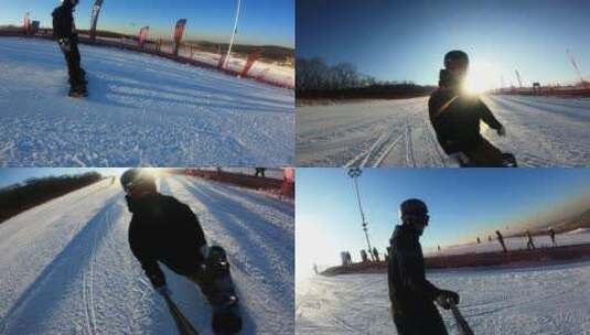 北方冬季滑雪运动拍摄高清在线视频素材下载