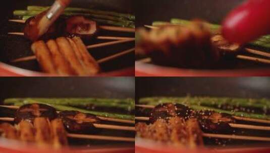 【镜头合集】穿香菇串烤香菇烤蔬菜 (10)高清在线视频素材下载