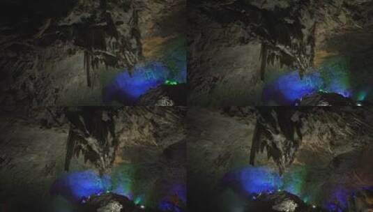 溶洞中水面拍摄喀斯特溶洞高清在线视频素材下载