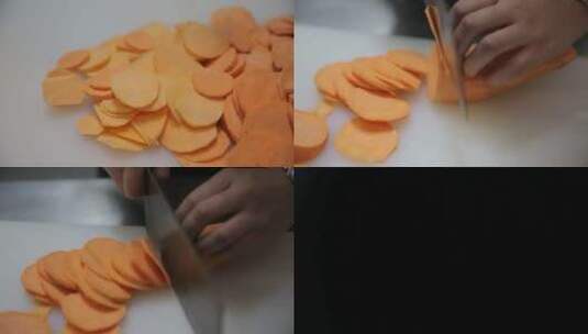 【镜头合集】厨娘女厨师切红薯片白薯片高清在线视频素材下载