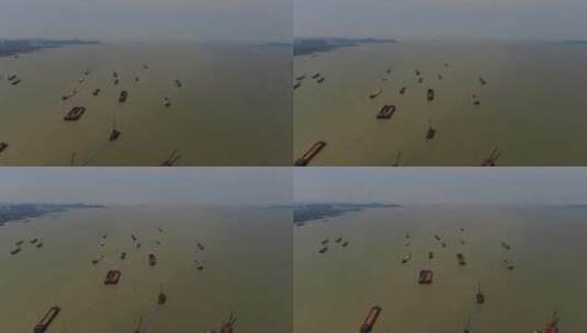 航拍内陆长江航运货船高清在线视频素材下载