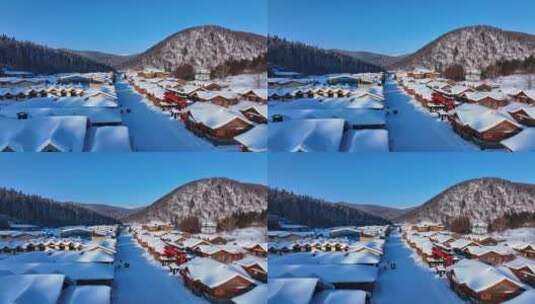 《高清4K60帧》牡丹江中国雪乡航拍雪韵大街高清在线视频素材下载