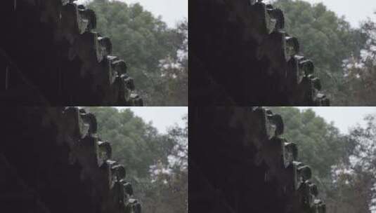 苏州园林古建筑屋檐下雨滴水特写镜头高清在线视频素材下载