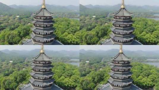 航拍浙江杭州雷峰塔，城隍阁高清在线视频素材下载