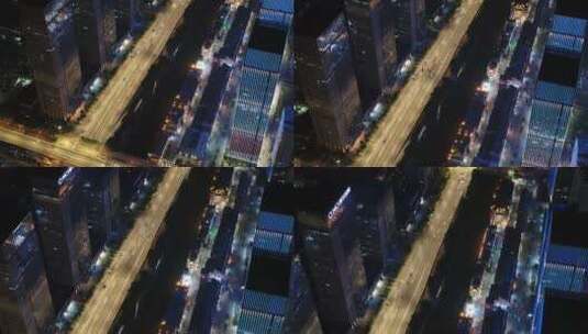 武汉市汉街航拍夜景马路汉街写字楼709高清在线视频素材下载